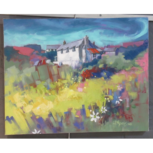 135 - Hazel Morris (Welsh contemporary), 'Farm at Rhoscrowther, South Pembrokeshire'. Signed and dated. Oi... 