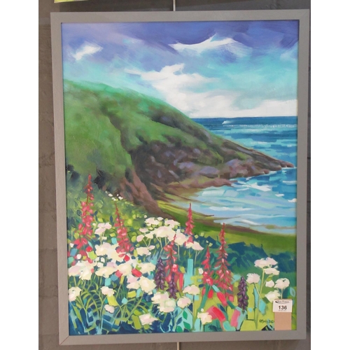 136 - Hazel Morris (Welsh contemporary) 'Coast Path'. Signed and dated. Oils on board. 62 x 45cm approx. F... 