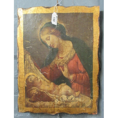 148 - Icon style wooden panel with printed depiction of the Madonna and Child. 42 x 33cm approx.
(B.P. 21%... 