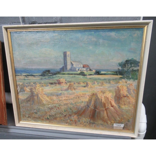 152 - Philip J Smith (British 20th century) 'Beeston Regis Church', signed, oils on canvas. Framed. 40 x 5... 