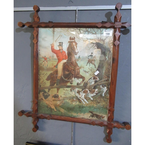 155 - Coloured print, fox hunting scene in Gothic design pine frame.
(B.P. 21% + VAT)