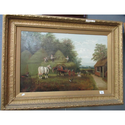 164 - British school( indistinctly signed,) Hay making scene, oils on canvas. 51 x 77cm approximately.
(B.... 