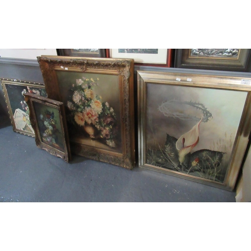 172 - Still Life Study of Flowers in a vase , oil on canvas within gilt frame. 62x50 cm approx together wi... 