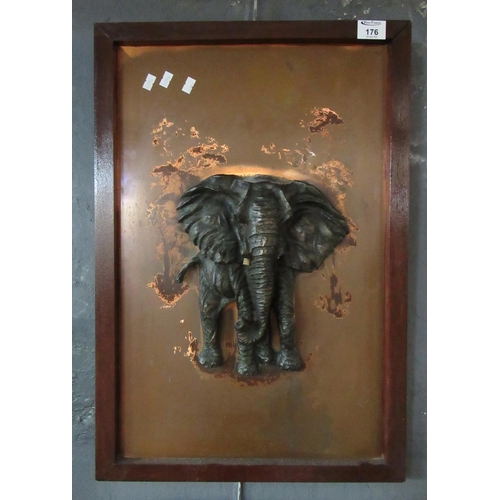 176 - Metal relief panel of an African Bull Elephant.  57x38 cm approx.  
(B.P. 21% + VAT)