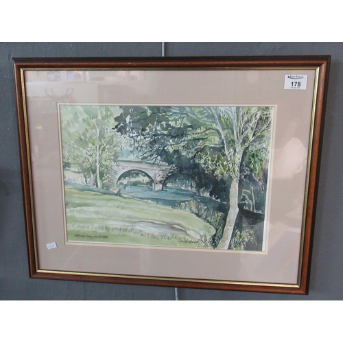 178 - Harvey Thomas (Welsh, 20th Century), Nantgaredig Bridge from Ty Castell, watercolours, signed and da... 