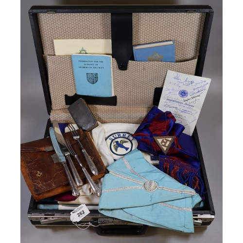 262 - Small attache case containing Masonic regalia relating to telephone lodge no. 3301 including various... 