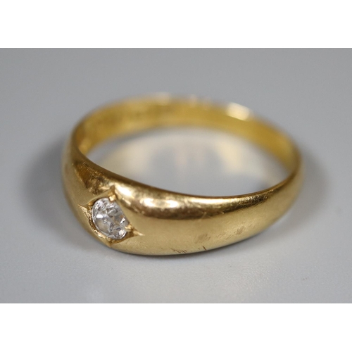 270 - 18ct gold diamond solitaire ring.  The old cut diamond in gypsy setting.  Ring size L&1/2.  Approx w... 