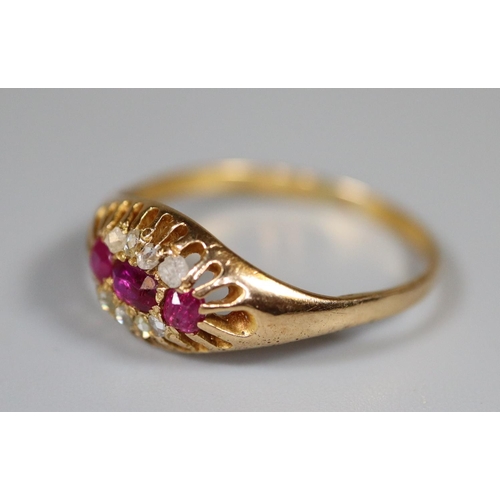 272 - Yellow metal ruby and diamond ring.  Ring size O&1/2.  Approx weight 2 grams.
(B.P. 21% + VAT)