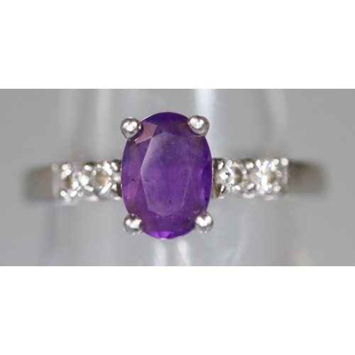 273 - Platinum amethyst and diamond ring.  Ring size I & 1/2.  Approx weight 4.3 grams.
(B.P. 21% + VAT)