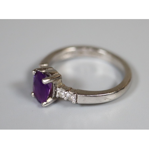 273 - Platinum amethyst and diamond ring.  Ring size I & 1/2.  Approx weight 4.3 grams.
(B.P. 21% + VAT)