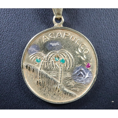 284 - A gemset medallion, 'Acapulco' on 14ct gold chain.
(B.P. 21% + VAT)