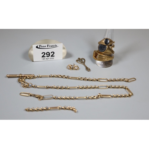 292 - Collection of 9ct gold jewellery.  Approx weight in total 25.7 grams.
(B.P. 21% + VAT)