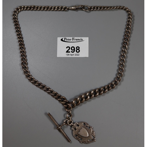 298 - Victorian silver Albert chain with shield shaped fob and T Bar.  Approx weight 63.5 grams.
(B.P. 21%... 