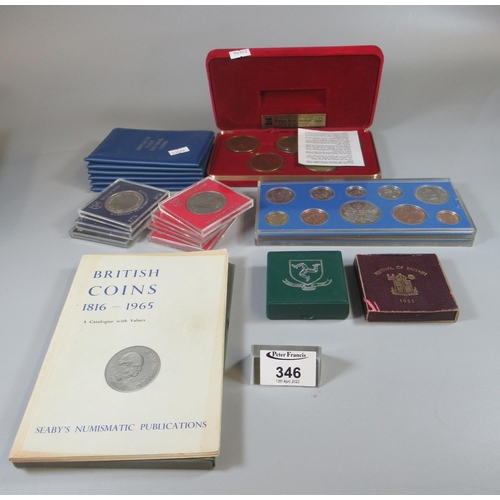 346 - Box of coins to include various Britain's first decimal coins, Festival of Britain 1951, Isle of Man... 