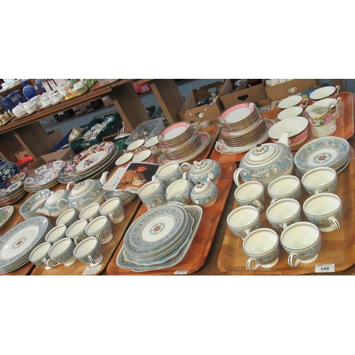 348 - Four trays of Wedgwood 'Florentine Turquoise' tea and dinner ware to include: six dinner plates, six... 