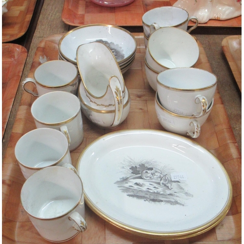 411 - Group of 19th century bat print black and white items to include tea cups, coffee cans and saucers, ... 