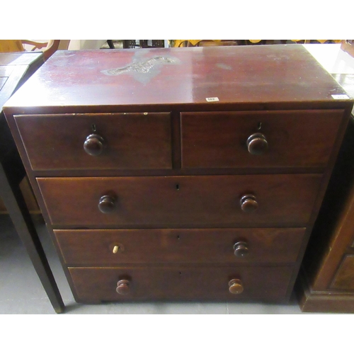 472 - 19th century mahogany straight front chest of two short and three long drawers with turned knob hand... 