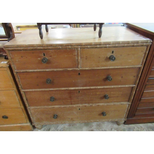 480 - 19th century pine straight front chest of two short and three long drawers, standing on baluster tur... 