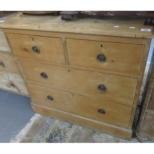 482 - 19th century pine straight front chest of two short and two long drawers on platform base with brass... 