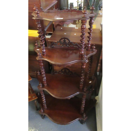 493 - Victorian style mahogany waterfall design barley twist whatnot.
(B.P. 21% + VAT)