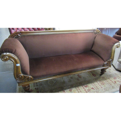 517 - Victorian mahogany show frame, double ended sofa, the carved and moulded top rail above a padded bac... 