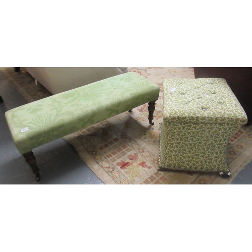 519 - Victorian low upholstered foot stool on turned legs and castors, together with a waisted design otto... 