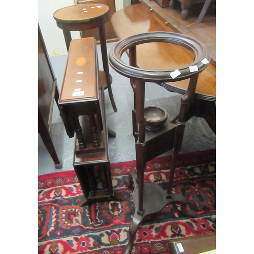 533 - Edwardian mahogany inlaid Sutherland type table, together with a tripod cigarette stand on hoof feet... 