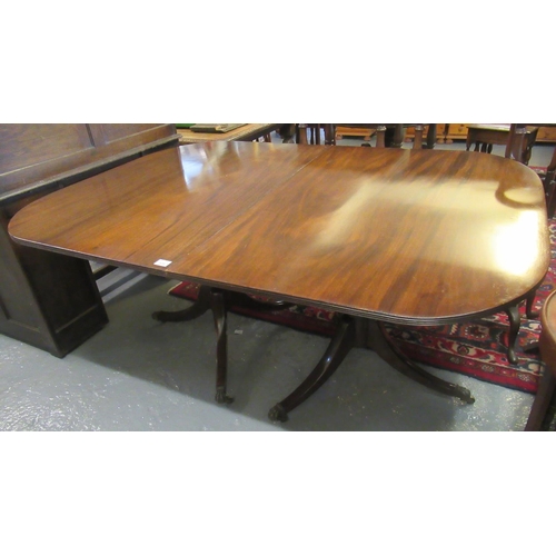 535 - 19th century mahogany 'D' ended twin pedestal extending dining table, with one additional leaf, stan... 