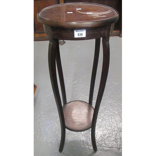 536 - Early 20th century oak jardiniere stand or circular form with under tier on out swept legs.
(B.P. 21... 