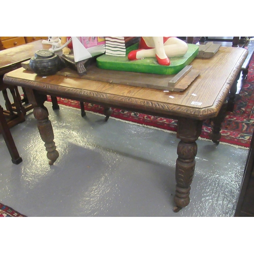 542 - Late Victorian carved oak extending dining table with two additional leaves.
(B.P. 21% + VAT)