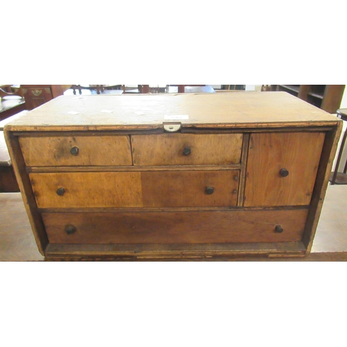 544 - Early 20th century mahogany table top cabinet with an arrangement of five drawers with turned handle... 