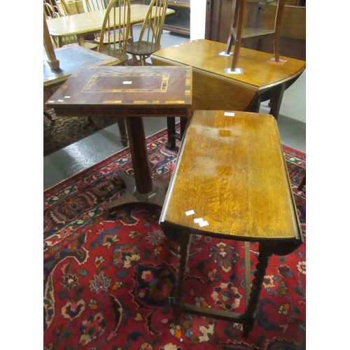 547 - 19th century mixed woods table on concave quadraform base, together with an early 20th century oak b... 