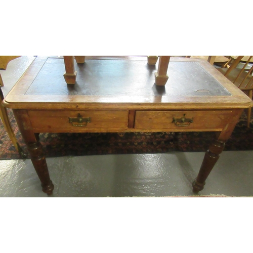 548 - Early 20th century stained library table/writing desk with two fitted drawers, standing on tapering ... 