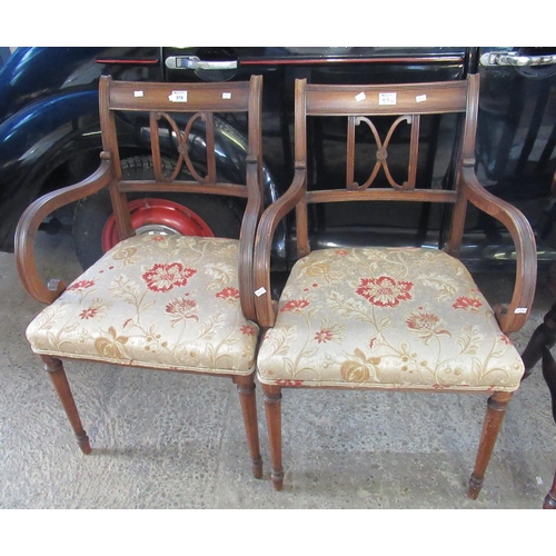 574 - Pair of mahogany regency  style elbow chairs with x moulded backs on turn front legs. (2)
(B.P. 21% ... 