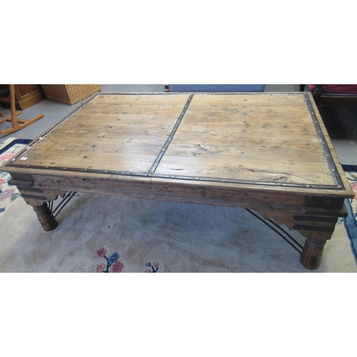 575 - Large Indian Rajasthani hardwood metal bound low table, believed formed originally from a day bed. 1... 