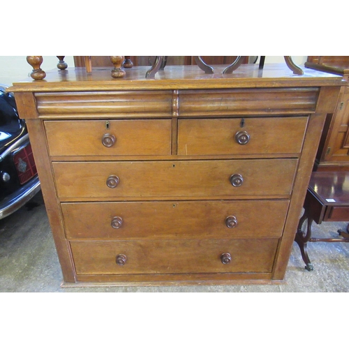 578 - Victorian oak straight fronted chest of drawers with a pair of moulded cushion drawers above two sho... 