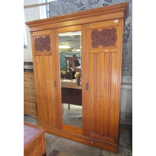 591 - Edwardian satin walnut mirrored-centre, two door wardrobe. 155cm wide approx.
(B.P. 21% + VAT)