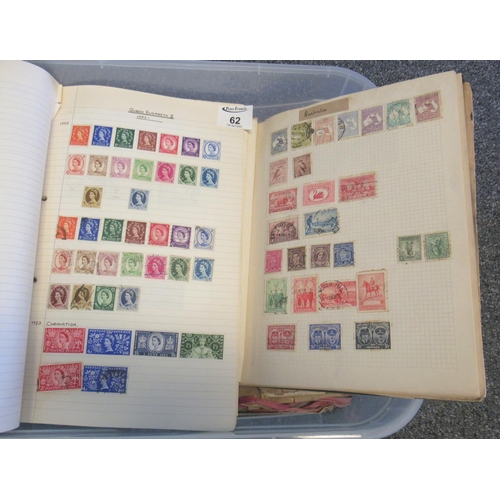 62 - Plastic box with all world collection of stamps in albums, on pages, in packets, plus various envelo... 