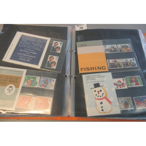 70 - Great Britain collection of stamp presentation packs in orange album, 1972 to 1984 period.
(B.P. 21%... 