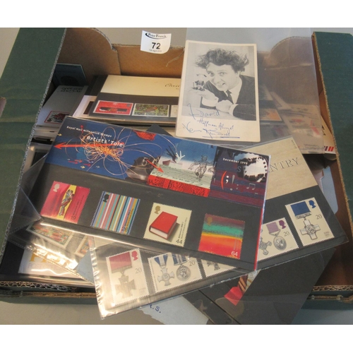 72 - Great Britain selection in box. First day covers, few presentation packs and stamps in packets.
(B.P... 