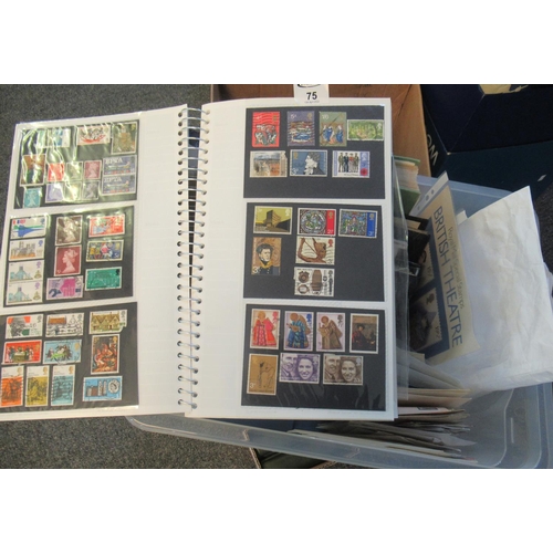 75 - All world stamp collection in plastic box - albums, stock books in packets, covers, etc.
(B.P. 21% +... 