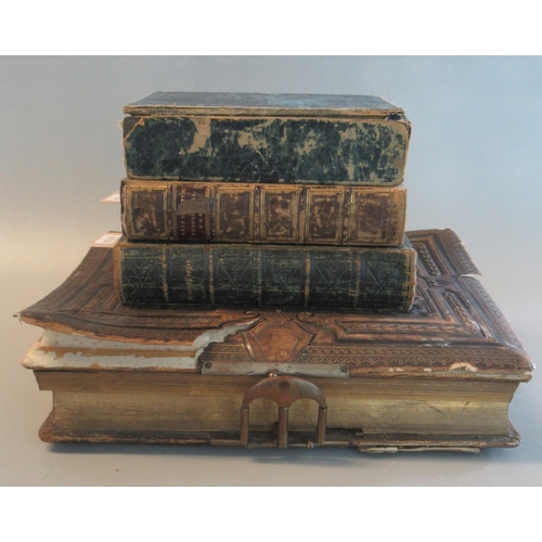 98 - Victorian leather bound Cart de Visite album containing various cards, in distressed condition. Toge... 