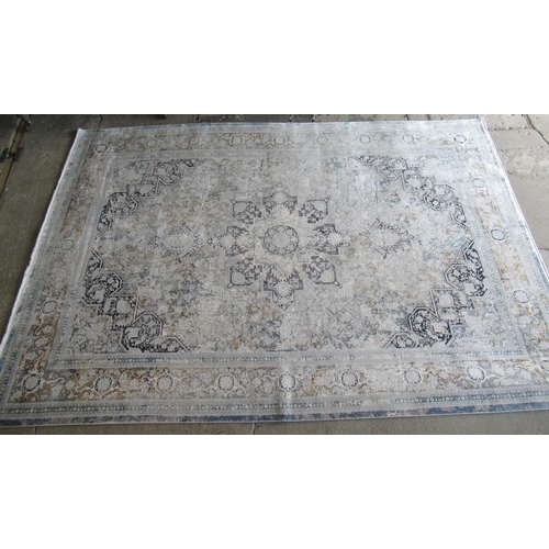 570 - Vintage style Persian fine woven bamboo silk carpet on a white ground with central medallion surroun... 