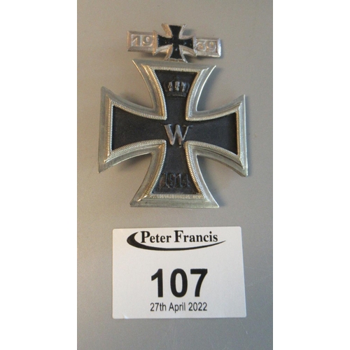 107 - 1957 German redesigned Iron Cross comprising 1914 Iron Cross (first class) with redesigned 1939 firs... 