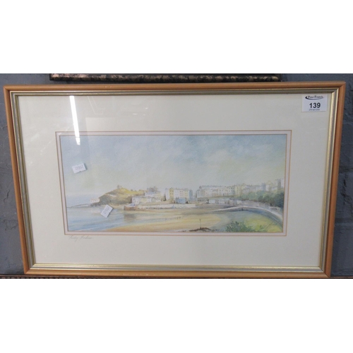 139 - W Glyn Penso (?), 'Tenby Harbour', signed, watercolours.  19.5cm x 36.5cm approx.