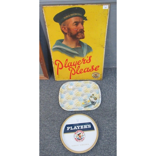 141 - Vintage Enamel Sign ' Players Please' together with a 'Players Navy Cut' circular enamelled metal pu... 