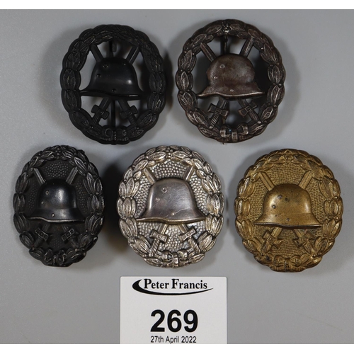 269 - German WWI wound badges to cut out type and three hollow type. (5)
(B.P. 21% + VAT)