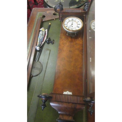 507 - Early 20th Century walnut single train Vienna type wall clock with pendulum, in distressed condition... 