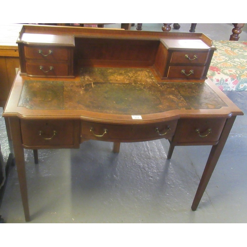 514 - Edwardian inlaid mahogany break front ladies writing desk with raised super structure, inset leather... 