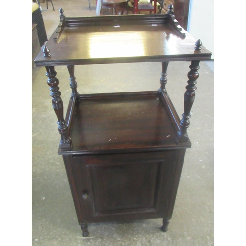 536 - Early 20th century mahogany bedside cabinet with over shelf and baluster turned supports above panel... 